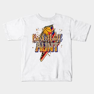 Basketball Aunt Leopard Heart Aunt Funny Mothers Day Kids T-Shirt